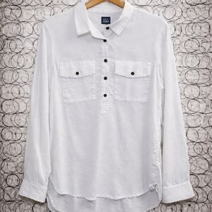 Lands’ End 100% Lyocell Button-Front Tunic Blouse High-Low Size M